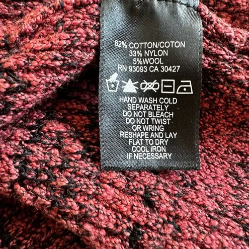 Nic+Zoe BOUCLE RED BLACK HEATHER OPEN CARDIGAN COTTON NYLON WOOL SWEATER