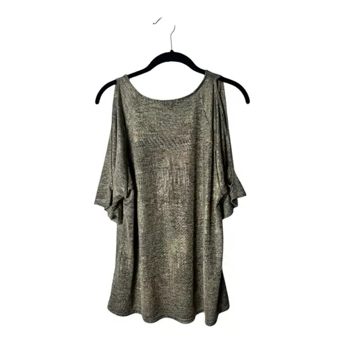 Next Level Apparel Lily White Gold Shimmer Cold Shoulder Top – Size XS – Metallic Loose Fit