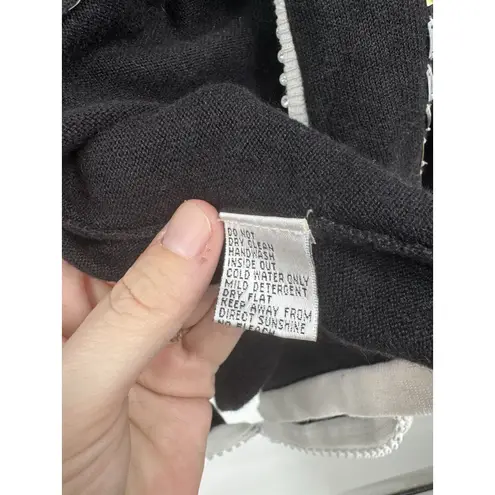 Jack B. Quick Floral Sequin Embroidered Zip Sweater Women XXL Black Retro Funky