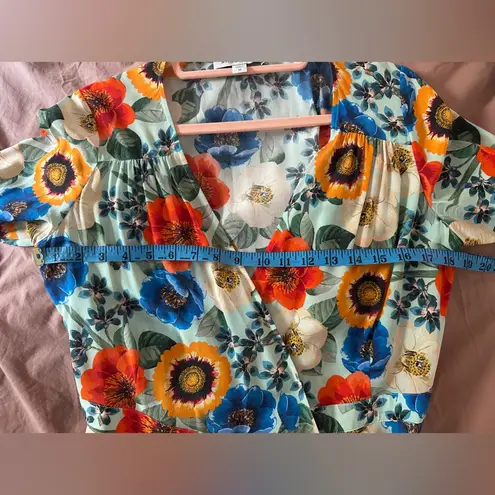 Amour Vert Floral Silk Flutter Sleeve Wrap Dress Midi Summer Medium M