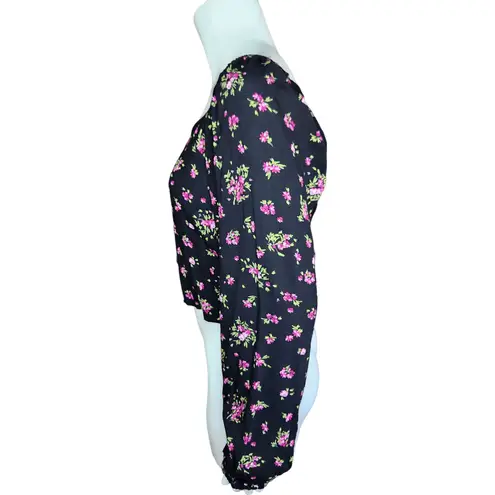 VERO MODA Womens Medium VMANNA Long Sleeve Crop Top Black Pink Floral Smock NWT