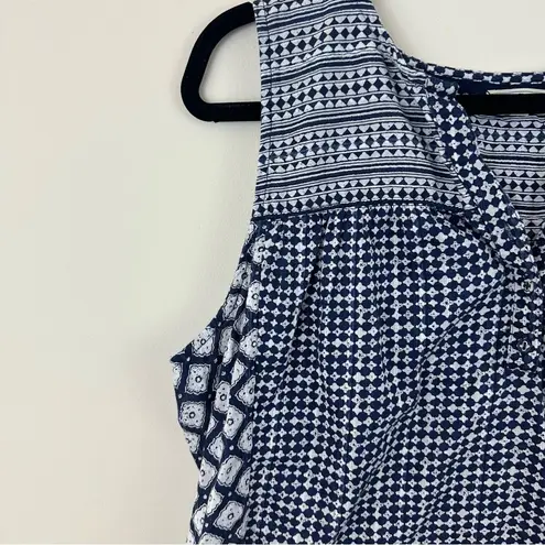 Fat Face Navy and White Patterned Sleeveless Blouse 100% Cotton Size 12 Women's Blue
