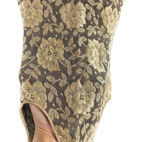 ABS Allen Schwartz Vintage Embroidered Floral Mesh Bodysuit Small Made in USA