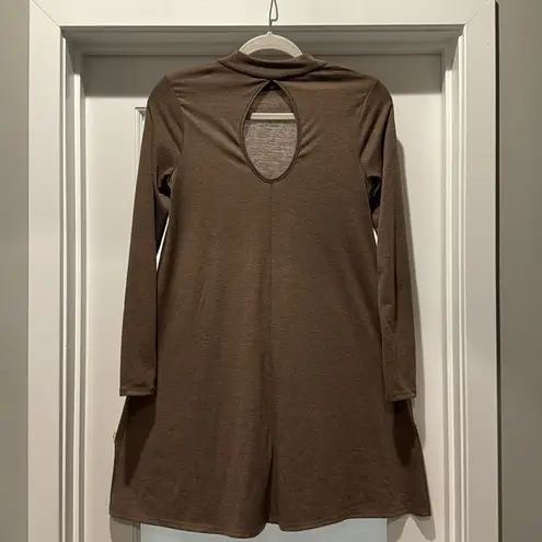 ING Brown Knit Swing Dress Keyhole Back Long Sleeve Size S