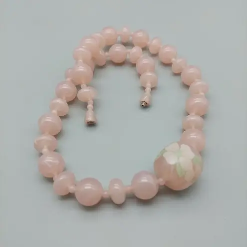 Vintage Pink Plastic Bead Collar Strand Necklace Large Floral Center Bead 18"
