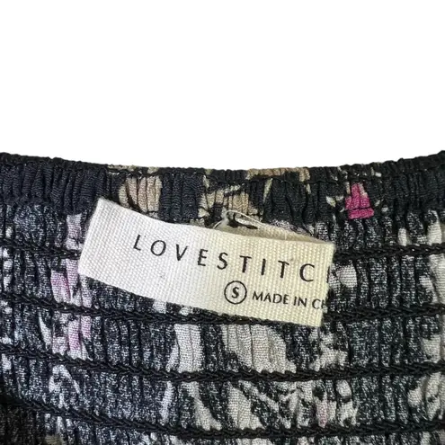 Lovestitch Floral Smocked Square Neck Blouse Womens S Black Ruffle Cottagecore