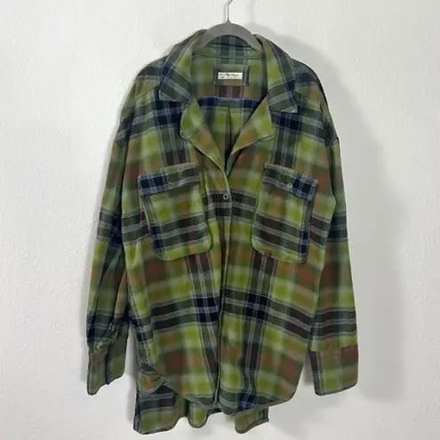 Free People  Grunge 90s Flannel Plaid Izzie Cargo Shirt Jacket Shacket Medium