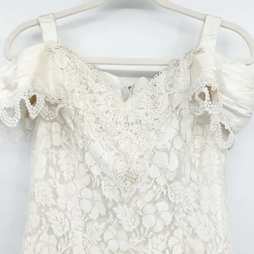 Betsy and Adam Womens Vintage 90s Ivory Lace Bridal Prom Formal Dress Size 16