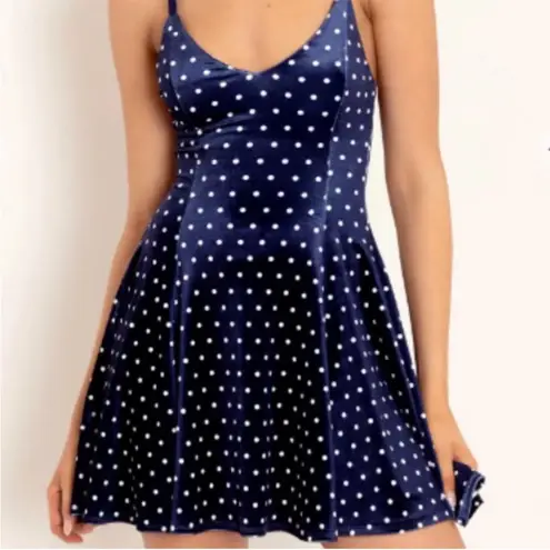Blackmilk NWOT Midnight Blue Velvet Polka Dot Punk Mini Dress Size XXL 2XL