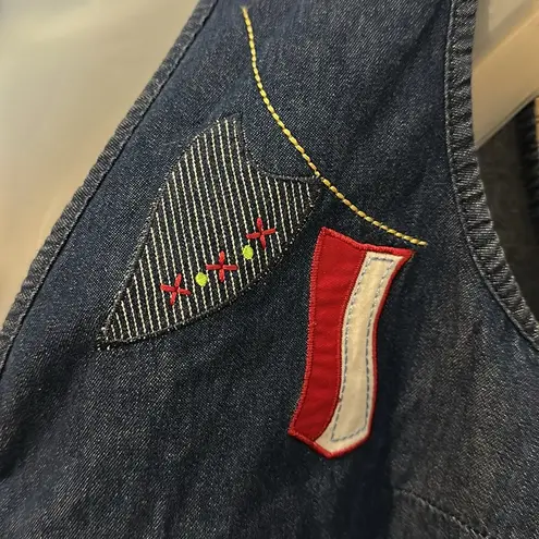 Allison Daley Vintage Nautical Theme Blue Denim Zip Front Vest Sailboat Flag 10P