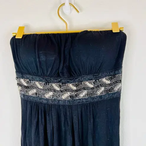 Fashion Magazine Black Tube Dress Small Stretchy 27” Length with Lace Accent