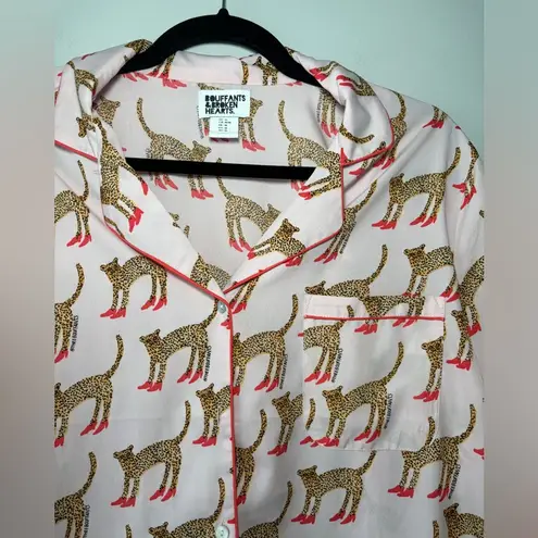 Bouffants & Broken Hearts Pink Animal Leopard Red Stilettos Print PJ Top Sz Med