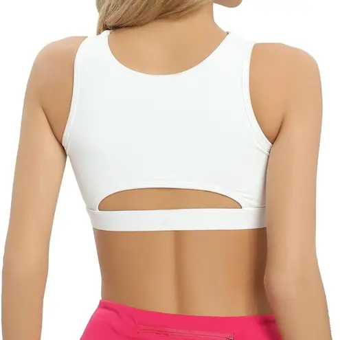 Women’s Medium Support Push Up Cut Out Crop Top Sports Bra, Size Small White