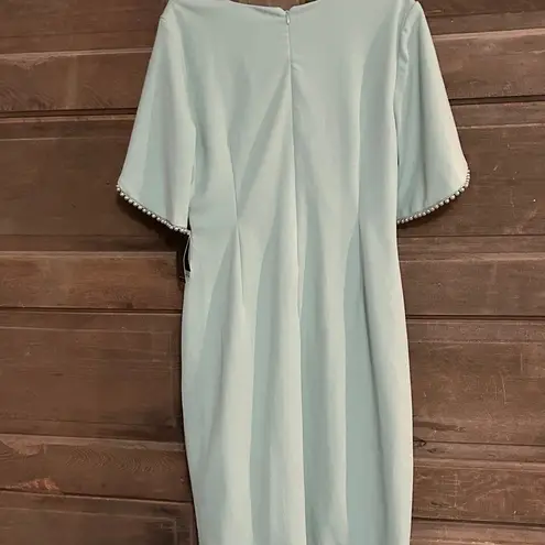 Adrianna Papell New  Plus Faux‎ Pearl Embellished Crepe Sheath Dress Size 16 Aqua