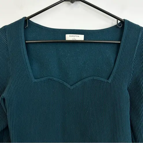 Babaton Aritzia Sculpt Knit Sweetheart Longsleeve Top Size Large Deep Teal Blue