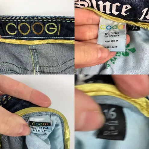 COOGI High rise waist Straight Leg Embroidered Pocket Dark Wash Jeans Size 16