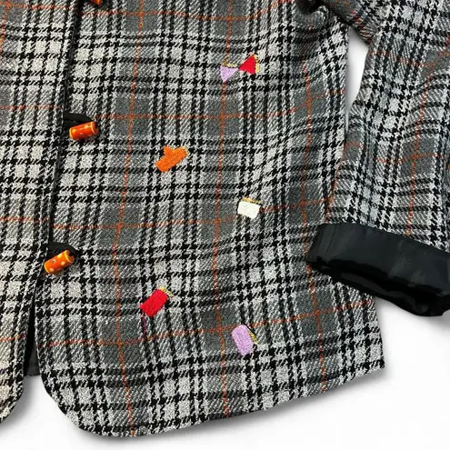 Vintage 90s Plaid Blazer w/ Floral Appliqué 💫 Alex KIN Black Size M