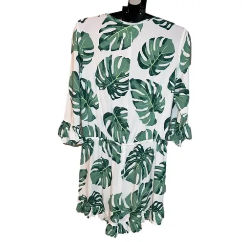 Piyama Monstera rayon romper, ruffle sleeves and hem, SIZE XL, EUC Green