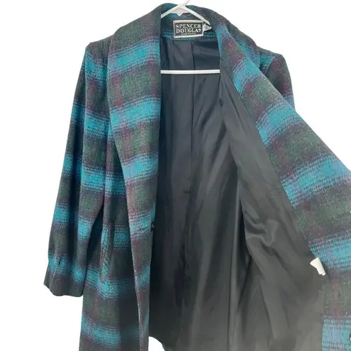 VTG Womens Spencer Douglas Peacoat 10 Wool Blend Plaid USA Academia Preppy Blue