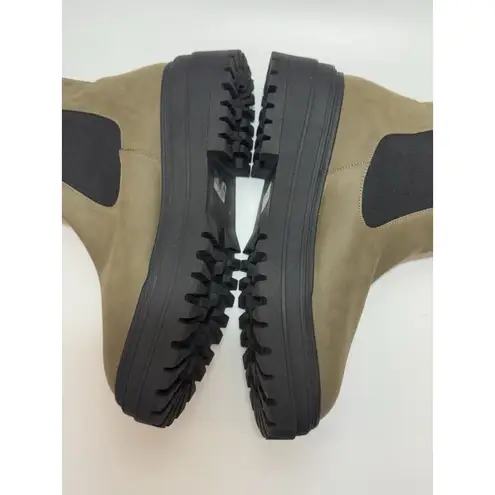 Lulus Derrie Green Olive Faux Leather Chunky Platform Ankle Chelsea Boots # 9