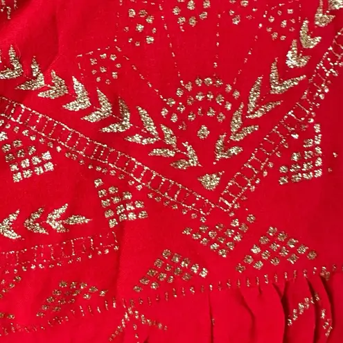 Free People  Counting Stars Western Bohemian Glitter Sparkle Aztec Top Small Red