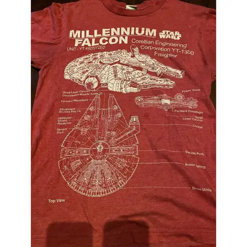 Star Wars  Millennium Falcon Blueprint Diagram Red Graphic T-shirt S Corellian