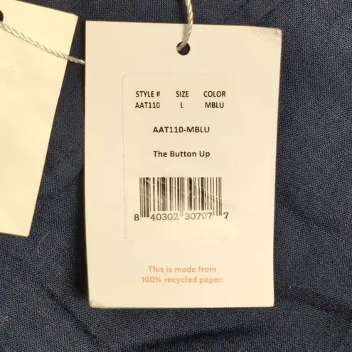 ANDIE NWT Button Up Linen Blend Navy Blue Tie Waist Long Sleeve Collared Shirt L