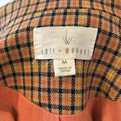 Lost + Wander Anthropologie orange & yellow plaid double breasted trench coat