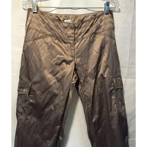Cache  Satin Expresso Coin Embellished Crop Pant New Metallic Kissed New $118 NWT