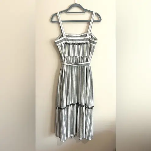 Maggy London Pom Pom Stripe Danni Gray Midi Dress Size 10P Petite