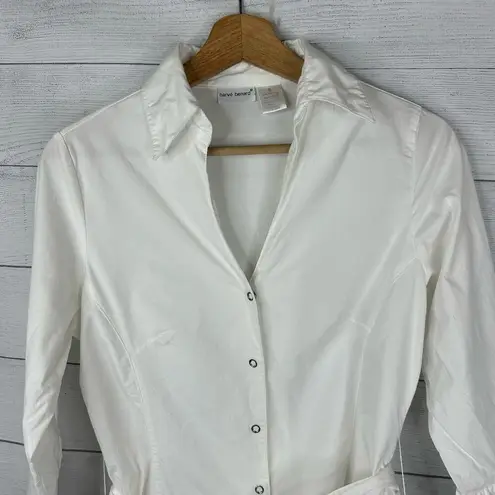 Harvé Benard Harve Benard Womens size Small Button Collared Tie 3/4 Sleeve Blouse Top White