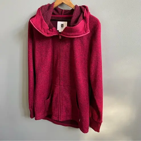 Burton Fleece Hooded Jacket Maroon Red Oversized Hood Full Zip Coat Size Large