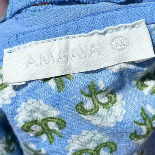 Amaaya Blue Floral Eyelet Detailing Ruffle Tank Top Women's Medium