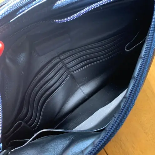 Giani Bernini Authentic Leather Box Shoulder Bag, Color Blue Navy, Size Medium