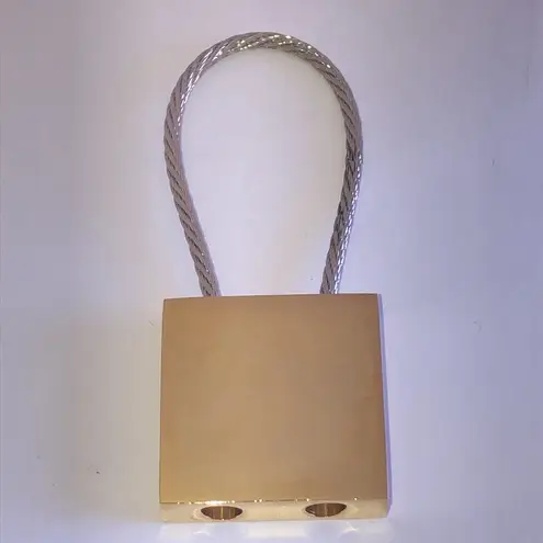 Gold Tone Vintage Square Padlock Keychain