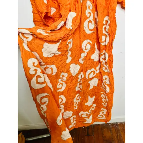 CHUFY Orange White Design Cupro Blend 3/4 Sleeves Lucia Maxi Dress Size Medium