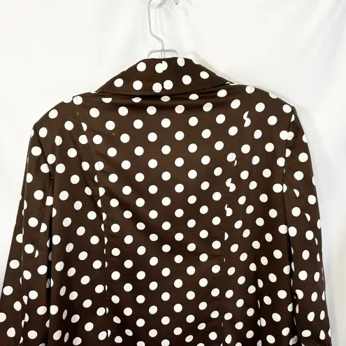 Susan Graver Large Jacket Brown White Polka Dot Blazer Yellow Lined Ruched 1198