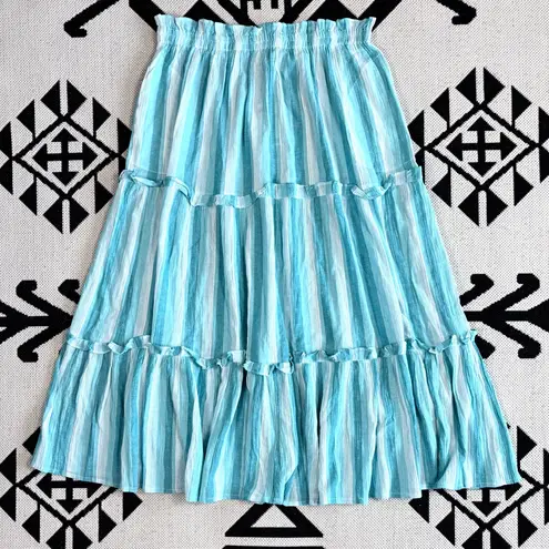 Tuckernuck Aquamarine Gauze Prado Striped Tiered Maxi Skirt 3XL