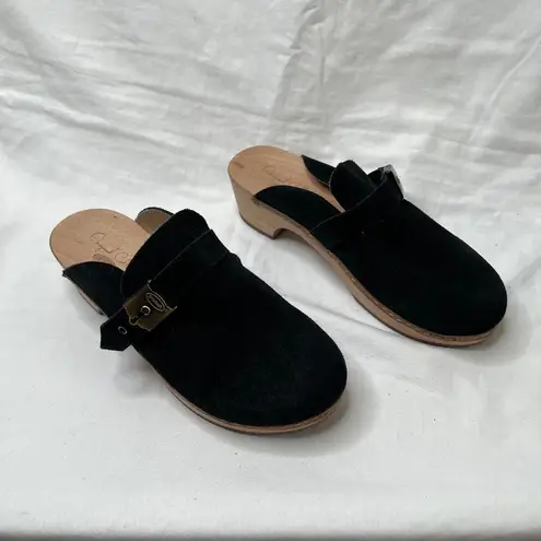 Dr. Scholls Original Collection Black Suede Wood Clog Mules 9