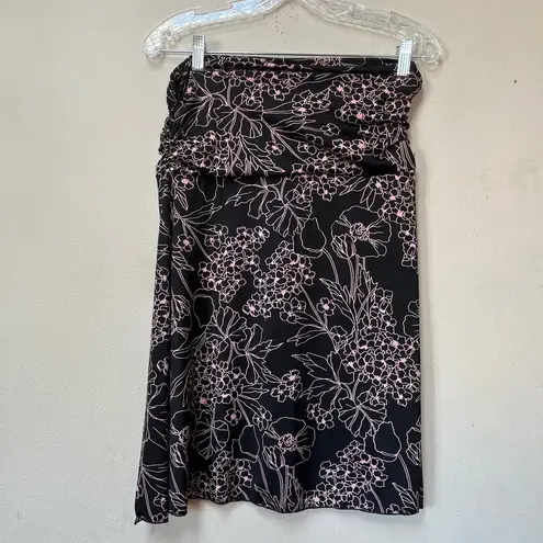 Love Me Kiss Me Vintage Y2K Stetchy Pink Floral Mini Skirt Medium Black