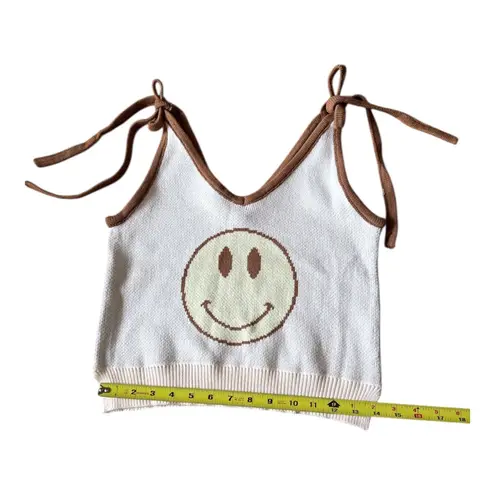 MISS SPARKLING Knit Happy face sweater tankTank Top Tie Shoulder Brown Cream White Size M
