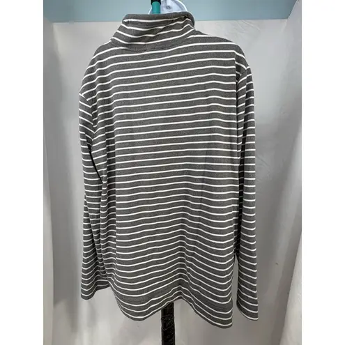 Ninexis Women's 2x Grey White Striped Pullover Sweatshirt Half zip Funnel Neck Size XXL