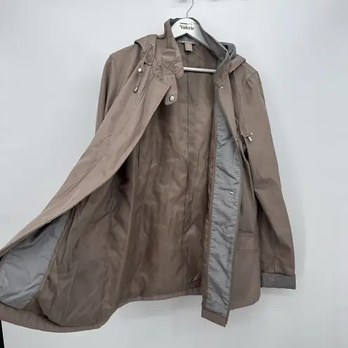 White Stag Beige Tan Zip Jacket Houndstooth Trim Size Large Preppy