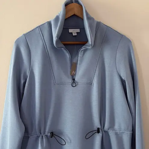 New J Jill Fit Sleek Double Knit Drawstring Cinched Waist Tunic Blue Size Small