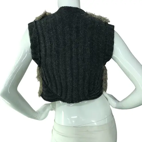 Juicy Couture  Women Size P (XS) Cable Knit Faux Fur Tie Vest Heather Deep Caviar