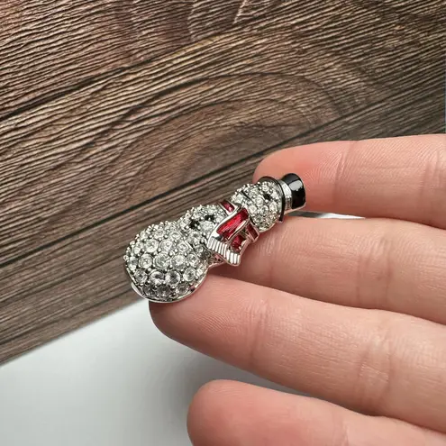Swavorski Swarovski Crystal Snowman Brooch Pin Clear Pave Crystals Red & Black Enamel