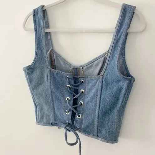 EB Denim Cropped Lace Up Denim Bustier Corset Top