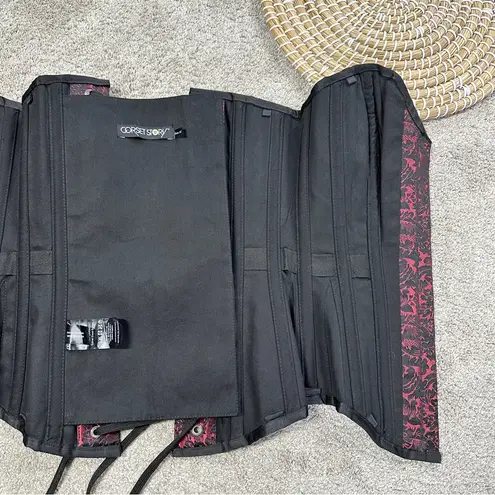 Corset Story Women’s Long Red Brocade Pattern Corset With Hip Gores in Red 22 Black Size undefined