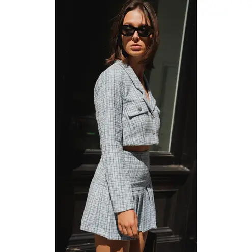 Elodie Revolve Chic Tweed Clueless Blue Pleated Girly Wool Blend Mini Skirt XS