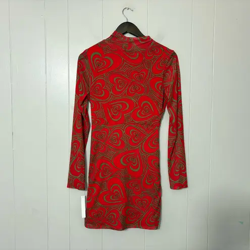 Lisa Says Gah Ruched Long Sleeve Heart Print Mini Dress Size L NWT Red Size L